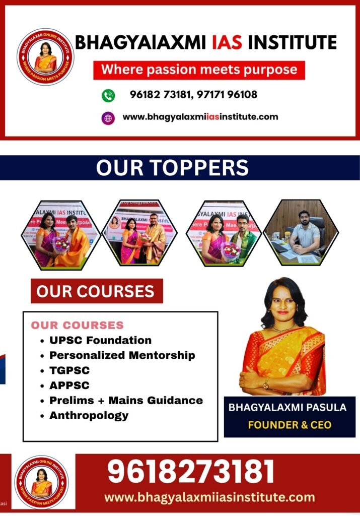 🎯 BHAGYALAXMI IAS INSTITUTE Where Passion Meets Purpose 🚀 Start your journey towards Civil Services success with expert guidance and mentorship. 📚 Our Courses: • UPSC Foundation • APPSC / TGPSC Coaching • Prelims + Mains Guidance • Personalized Mentorship • Anthropology Optional